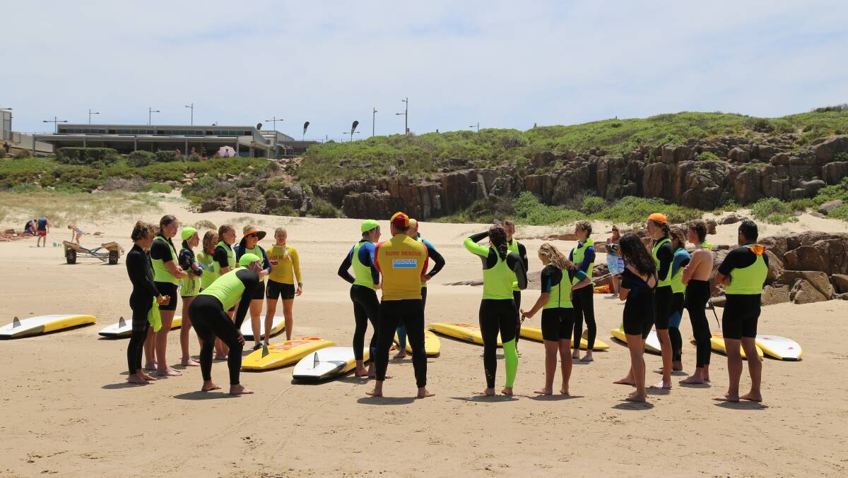SURF SKILLS: Birubi Point Surf Life Saving Club juniors listening and learning from instructors. 
