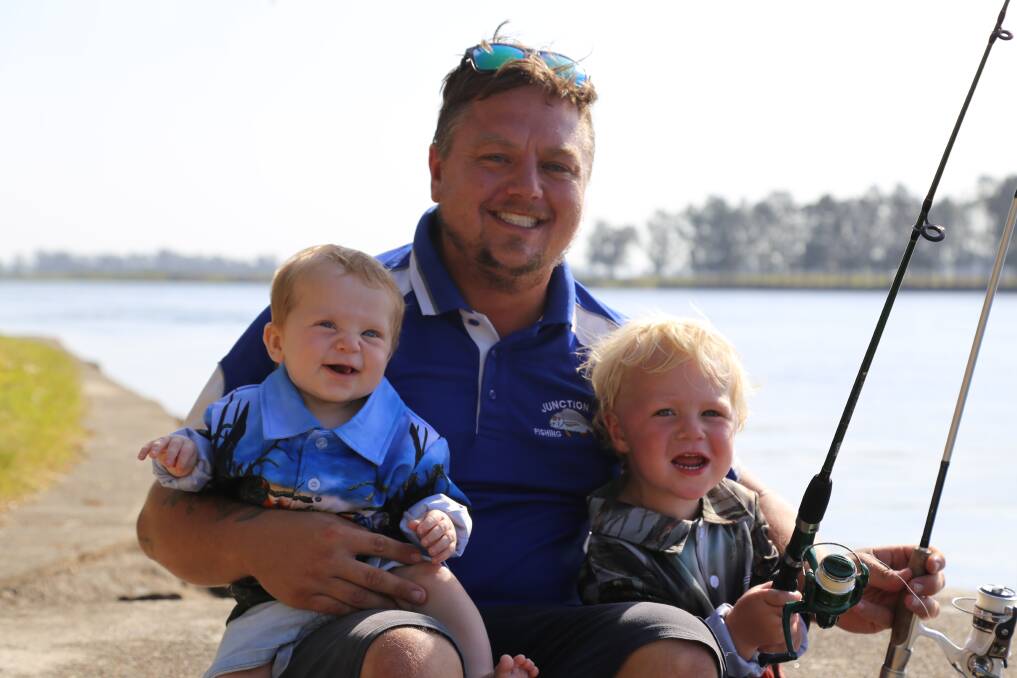 Luke Webster from Junction Inn Fishing Club with his sons Zayden, 8 months, and Kailen, 2. 