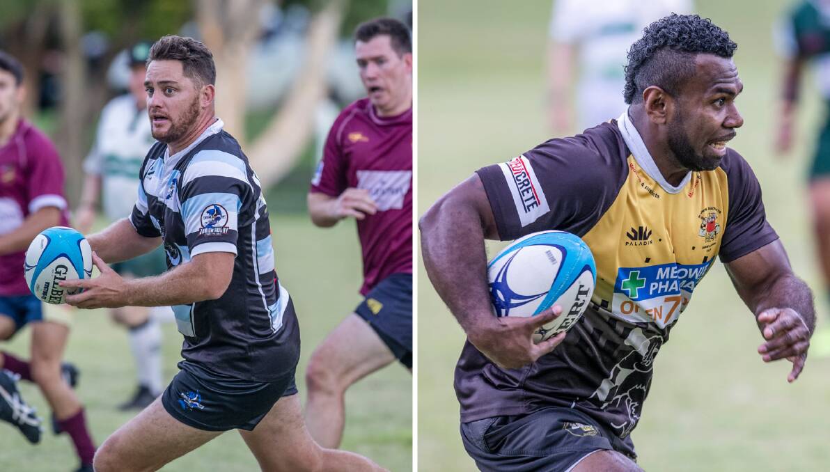 BACK AT IT: Nelson Bay Gropers and Medowie Marauders in action during the Hunter Rugby Summers 7s series. Pictures: Stewart Hazell