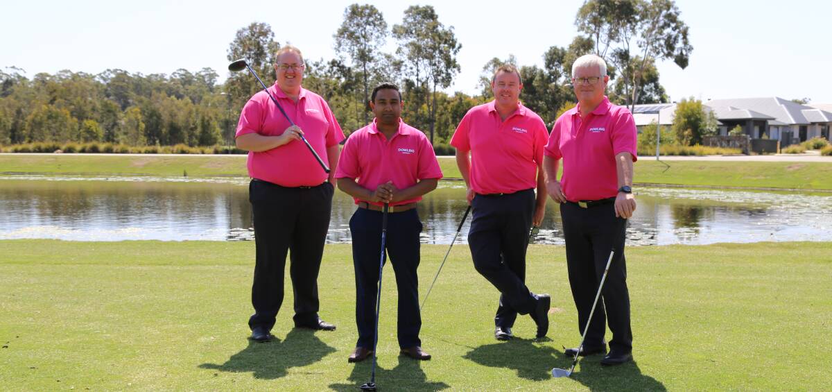 GOOD CAUSE: Greg Brown, James Hough, Warren Fitzgerald and Neil Ross from Dowling Real Estate Medowie. The team are hosting a charity golf day at Pacific Dunes on October 31.