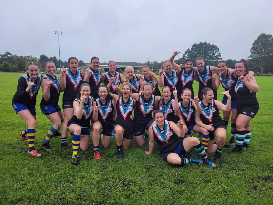 AT LAST: The Combined Nelson Bay-Port Stephens senior women's AFL team has a win under their belts. The team head to Singleton on Saturday. Picture: Supplied
