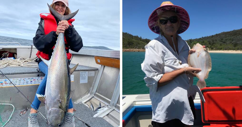 WHOPPER: Lemon Tree Passage women have been reeling in results. Left is Lea with a 25.3kg tuna caught on a 10kg line. Right is Deb Dall with a thumping flounder.