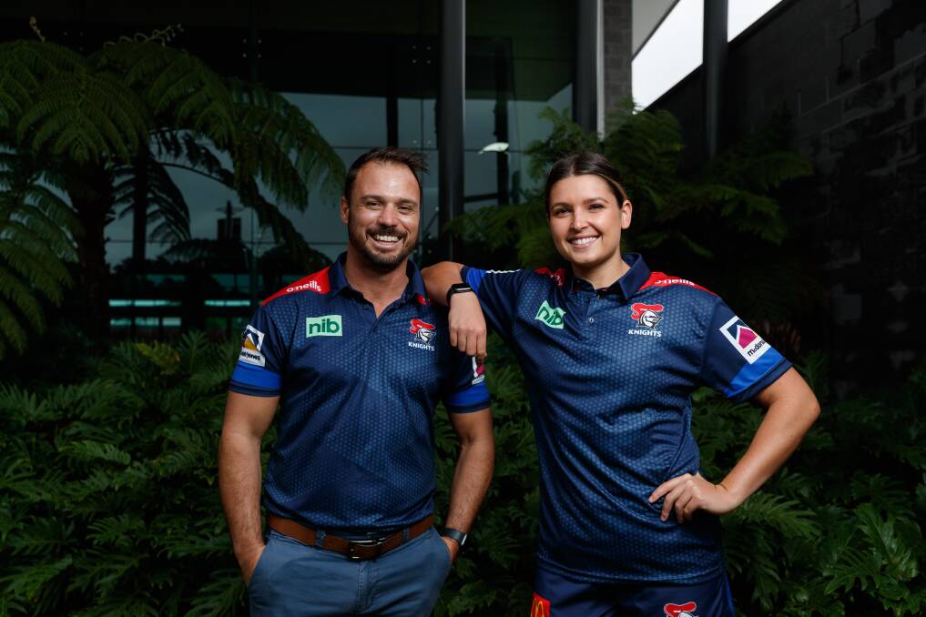 GAME ON: Newly appointed Newcastle Knights NRLW coach Casey Bromilow and player Bobbi Law. Picture: Max Mason-Hubers