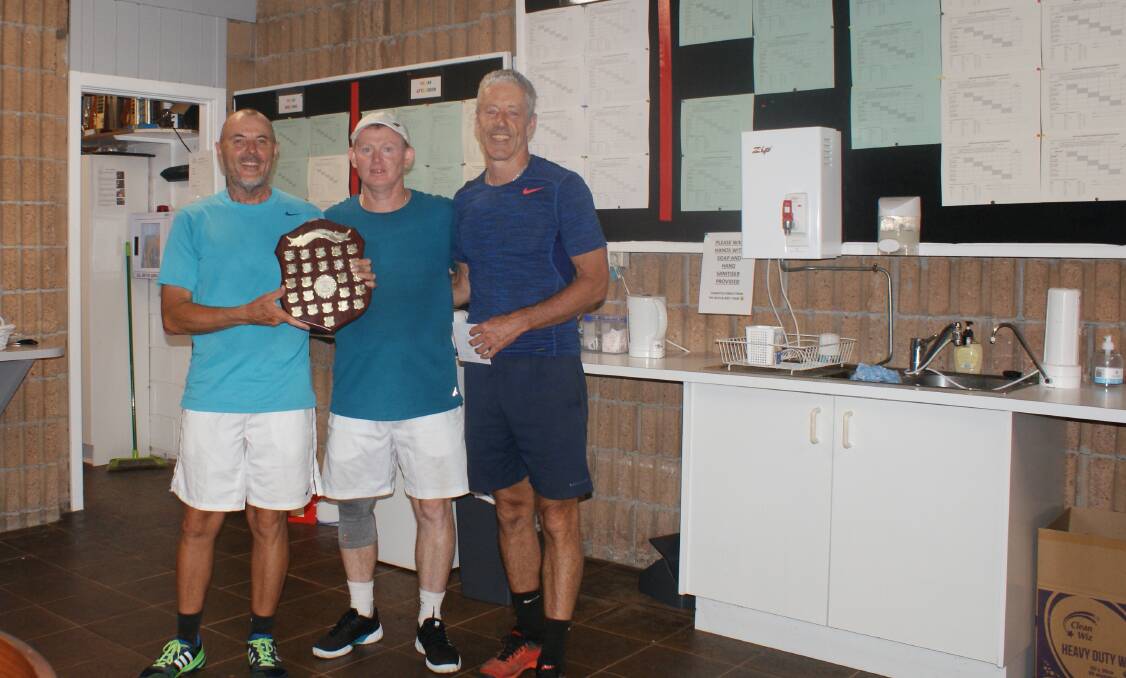 TRIUMPHANT: Dave Matthews Shield winners Craig Hunt and Greg Westwood with, centre, tournament director Steve Taylor. Picture: Supplied
