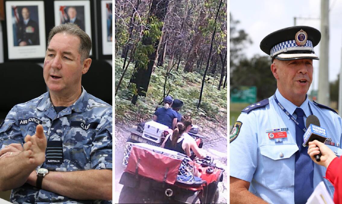 NO GO ZONE: Group Captain Peter Cluff, the senior ADF officer at RAAF Base Williamtown, trespassers at the Salt Ash Air Weapons Range and Port Stephens-Hunter Police District Chief Inspector Alan Janson.