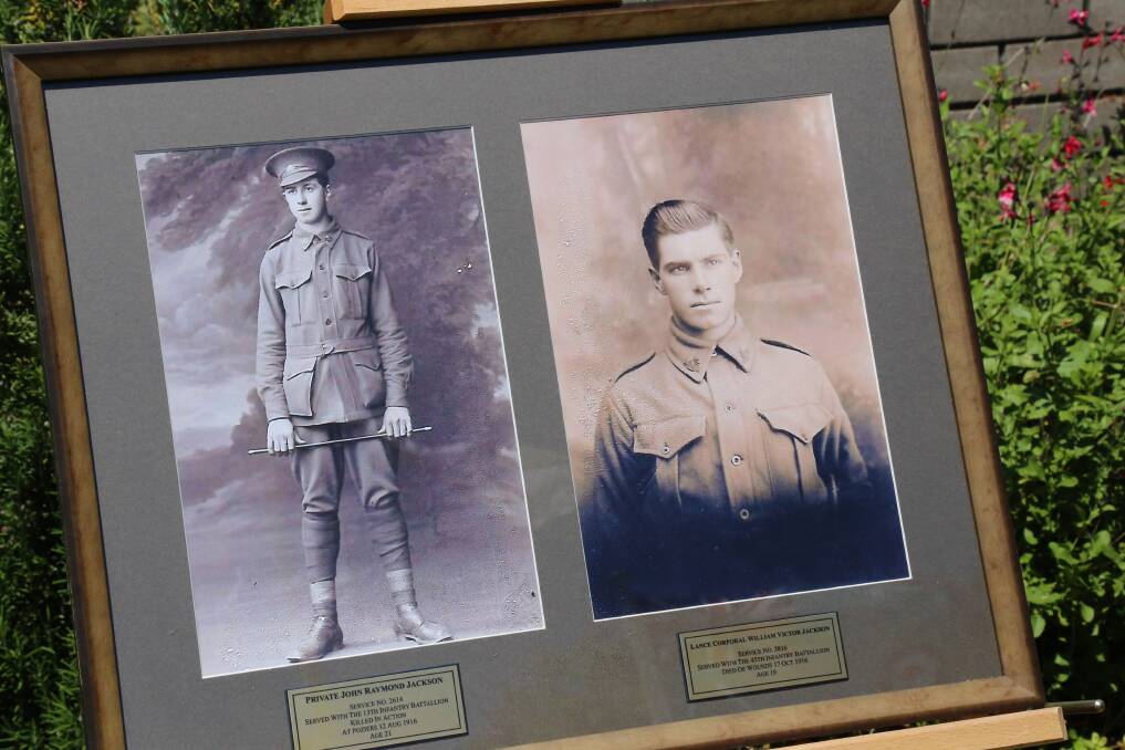 Raymond Terrace brothers John and William Jackson who fought and died in WWI. A display honouring their service was set up in Anzac Park for Remembrance Day on Sunday.