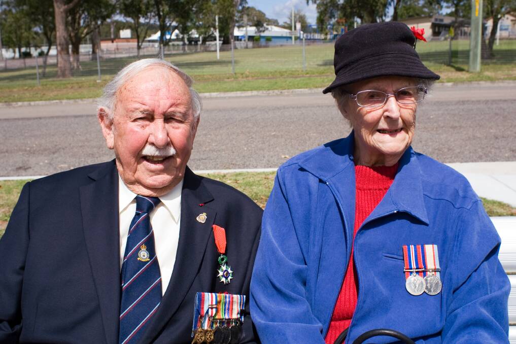 Jim Clayton and Lal Clayton at the Karuah Remembrance Day service in 2017. Picture: Jack Drake