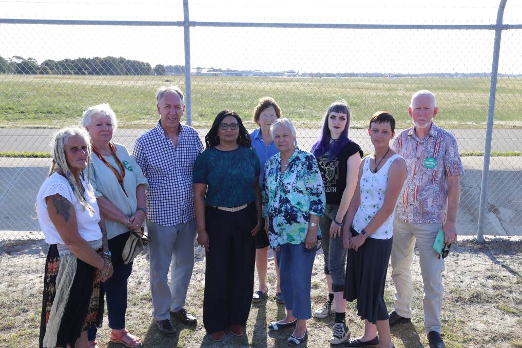 Residents with Greens Senator Dr Mehreen Faruqi at Williamtown on Thursday, October 3.