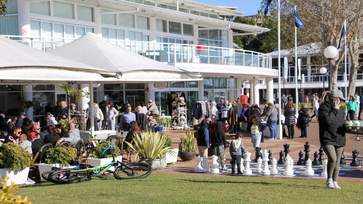 BUSY: Cafes were packed in Nelson Bay across the weekend. PIctured is d'Albora Marina on Monday morning.