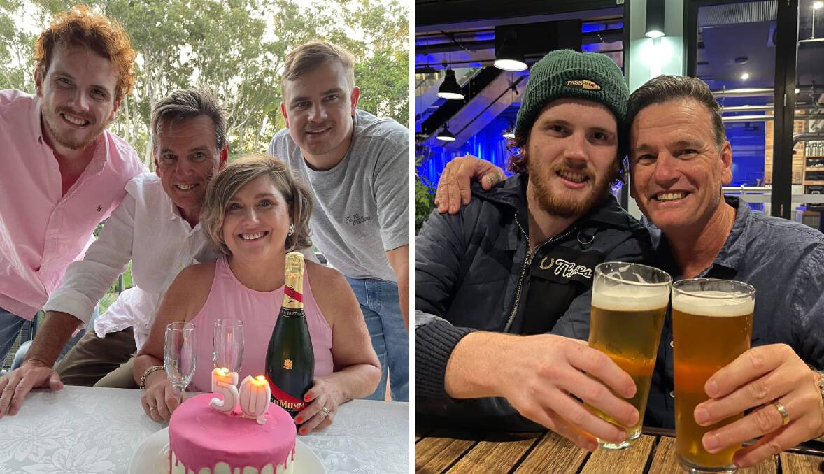 Dempsey, Jason, Callum and Amanda Gascoigne celebrating Amanda's 50th birthday in Port Macquarie in February 2021. Pictured left is Dempsey with father Jason earlier in 2022.