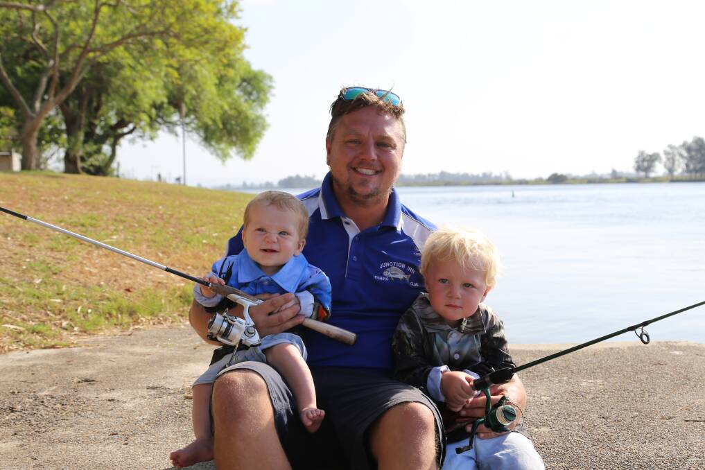 FAMILY FUN: Luke Webster from Junction Inn Fishing Club with his sons Zayden, 8 months, and Kailen, 2. The Twin Rivers Fishing Classic returns to the Hunter and Williams rivers March 22 to 24.