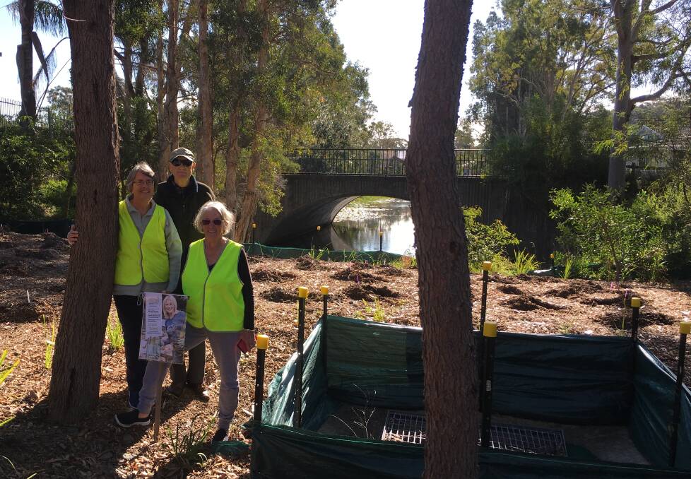 READY: Jane and Bob Kerswell with Shirley Harvey, coordinator of Corlette Parks, Reserves and Landcare Group's National Tree Day planting event, near Ketch Bridge in Corlette. Picture: Supplied