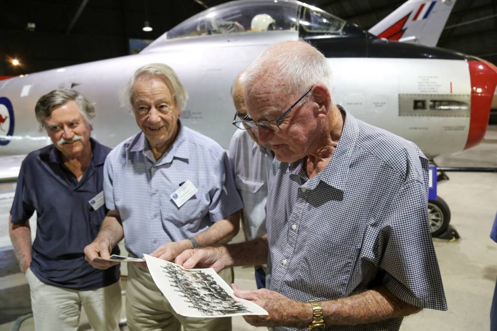 Former pilot Don Newton's visit to Fighter World, Williamtown. Mr Newton flew the aviation museum's two Sabre jets during his pilot days. Pictures: Ellie-Marie Watts