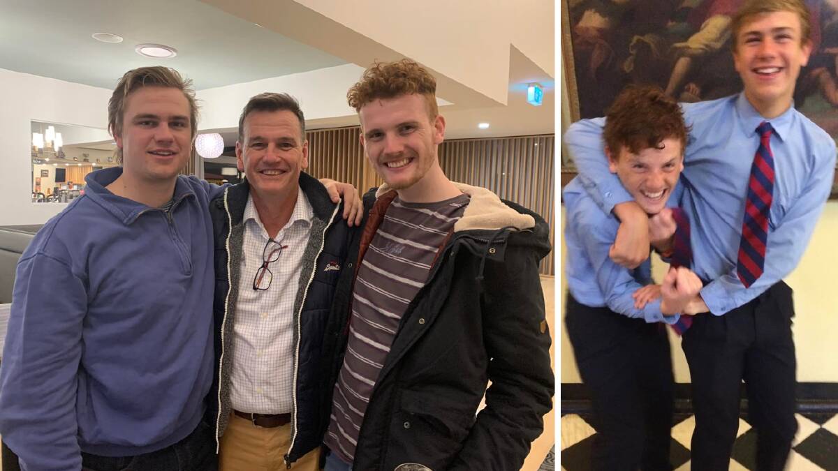 Jason Gascoigne with his boys, Callum and Dempsey. Right is Dempsey and Callum when attending boarding school in Sydney.
