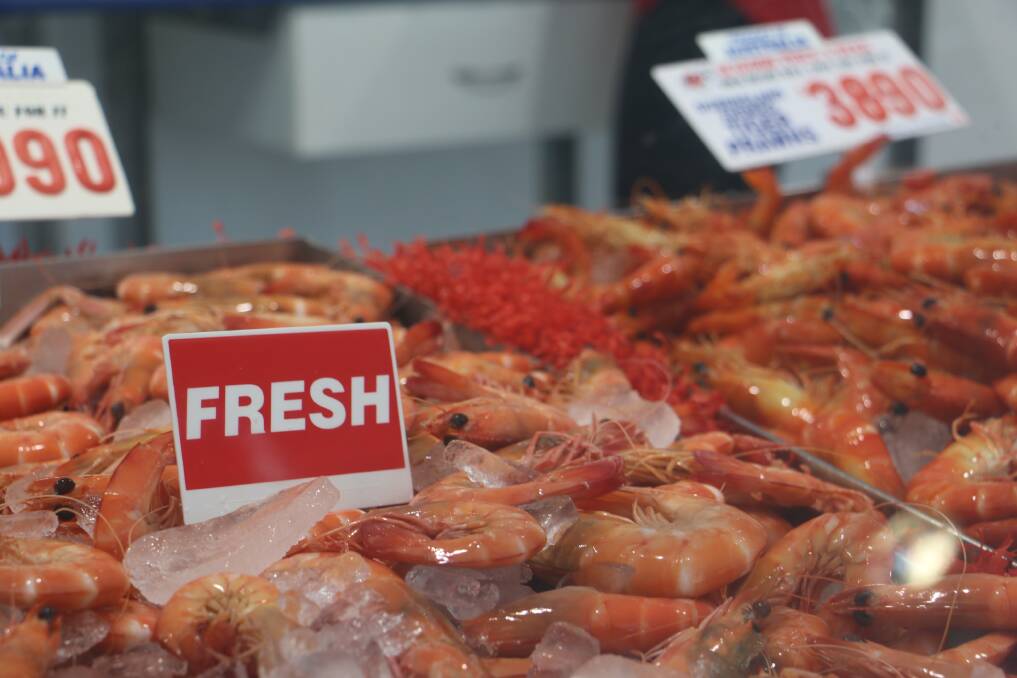 The prawn display at Fisherman's Wharf Seafood. 