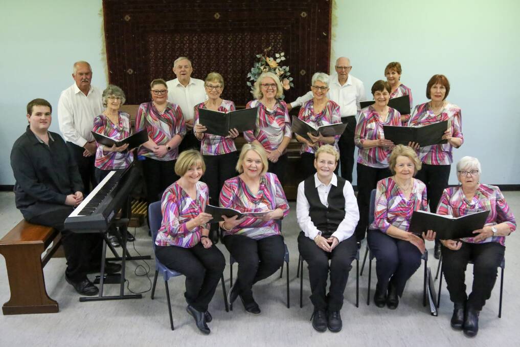 IN TUNE: Port Harmony will perform at Soldiers Point Bowling Club on Sunday, August 14. Pictured with the choir is pianist Alex Hall and music director Dr Chris Hawkins (centre front). Pictures: Ellie-Marie Watts