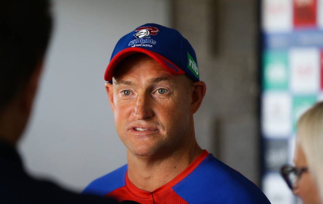 Newcastle Knights head coach Nathan Brown fronts the media on April 23 to answer questions on the Knights lack of form and any pressure he might be feeling. Picture: Jonathan Carroll