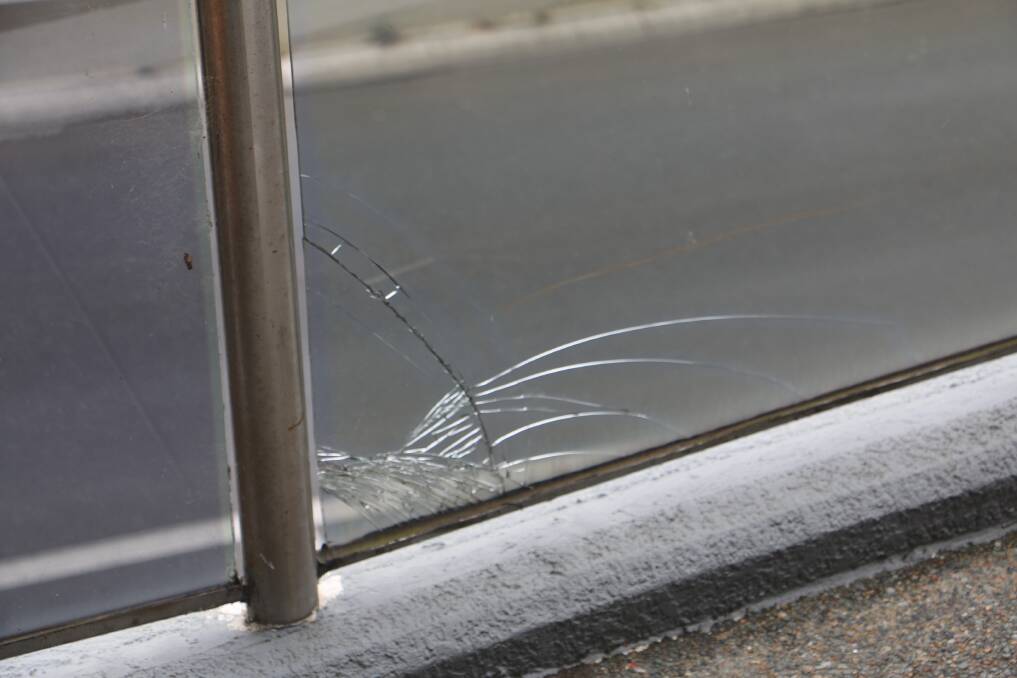 Cracked glass near the overhead bridge along Victoria Parade, Nelson Bay.