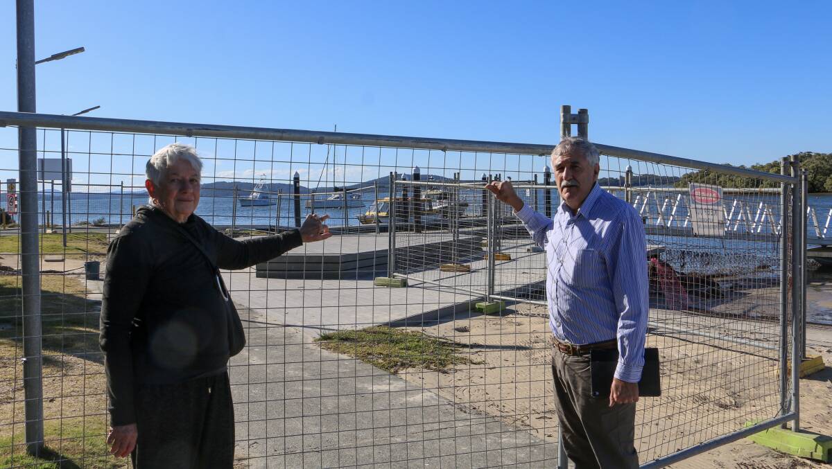 PARTNERSHIP: Work has commenced on the shade sail being constructed near the Lemon Tree Passage boat ramp. Pictured are TCA's Fran Corner and Port Stephens central ward councillor Steve Tucker.