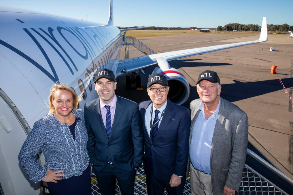 Newcastle Lord Mayor Nuatali Nelmes, Port Stephens Mayor Ryan Palmer, Dr Peter Cock and Peter Gesling from Newcastle Airport. Picture: Supplied 