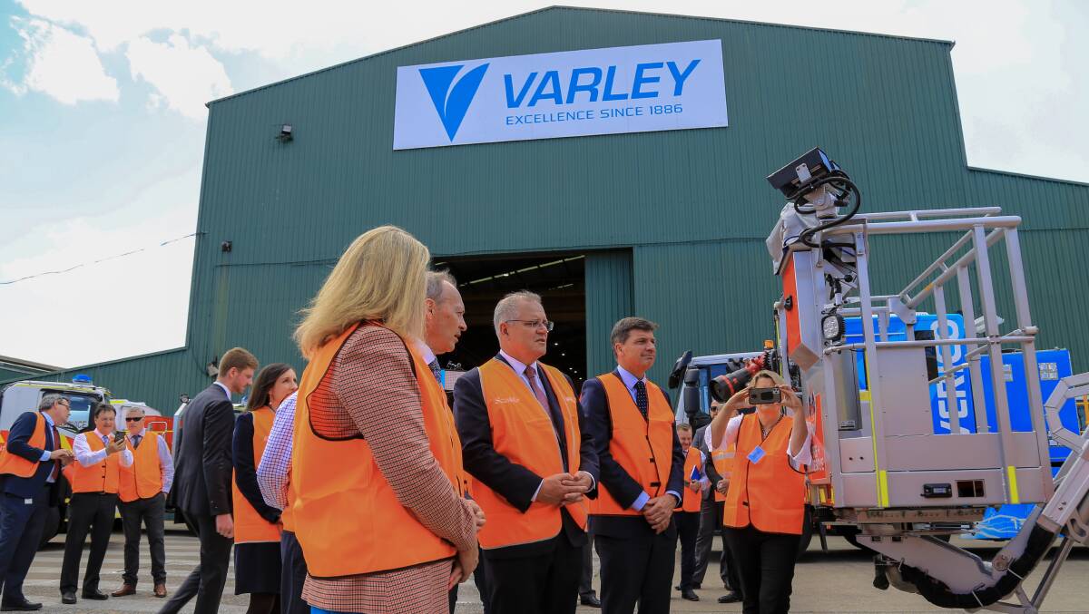 PORT VISIT: Prime Minister Scott Morrison during his visit to Varley in Tomago in September. Picture: Ellie-Marie Watts