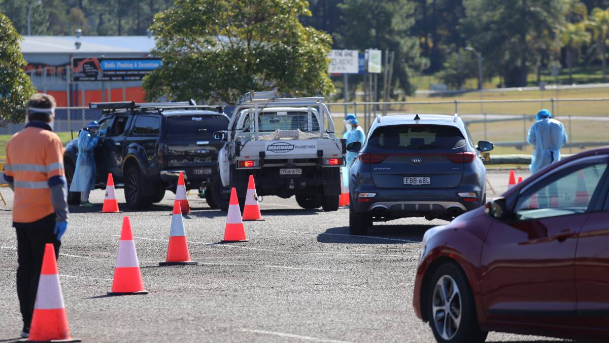 The Raymond Terrace drive-through COVID-19 testing clinic at Lakeside Sports Complex.