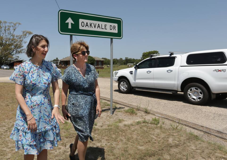 Catherine Cusack MLC, right, with NSW Premier Gladys Berejiklian in Salt Ash during the state election campaign.