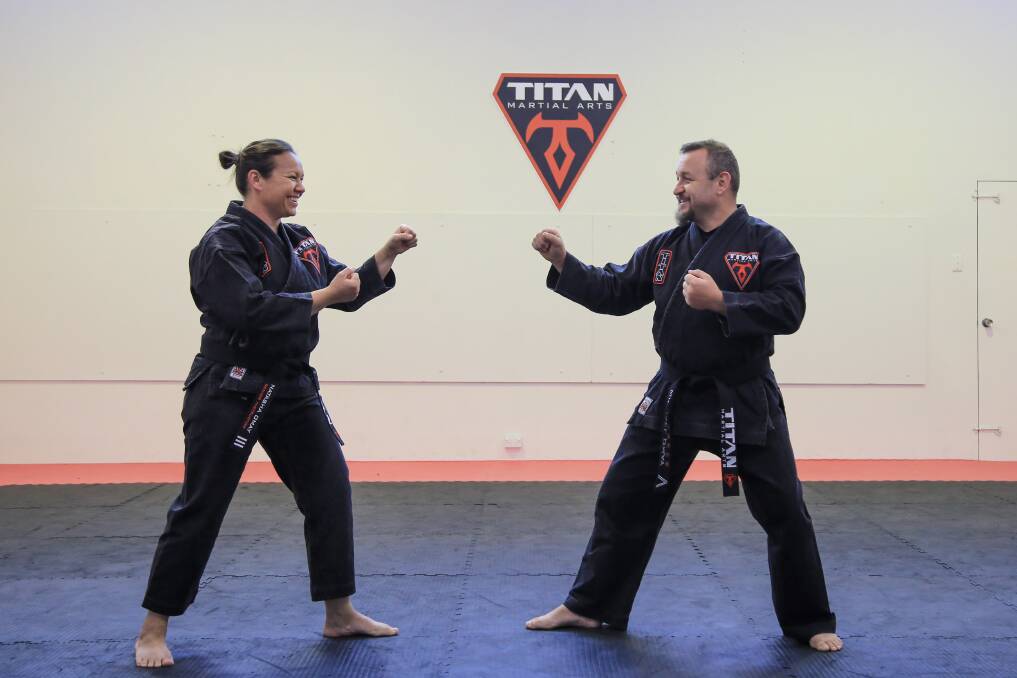 Natasha and Michael Omay at Titan Martial Arts in Raymond Terrace. Picture: Ellie-Marie Watts