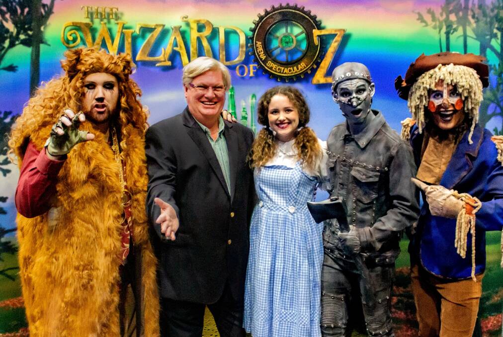 LEAD ROLES: The Wizard of Oz Arena Spectacular cast, from left, Josh Whitten,  Simon Gallaher, Carly Bettinson, Michael Nunn and Chris Geoghegan. The show lands in Newcastle in April.