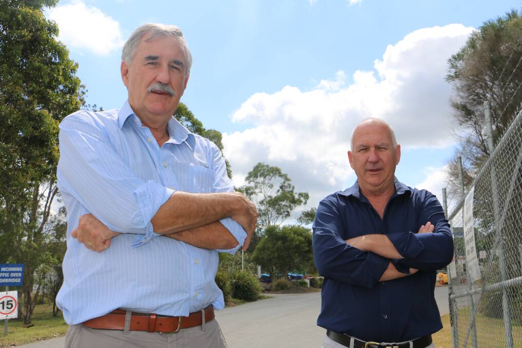 WASTE WARRIORS: Port Stephens councillors Steve Tucker and Paul Le Mottee show their displeasure in the EPA's decision.