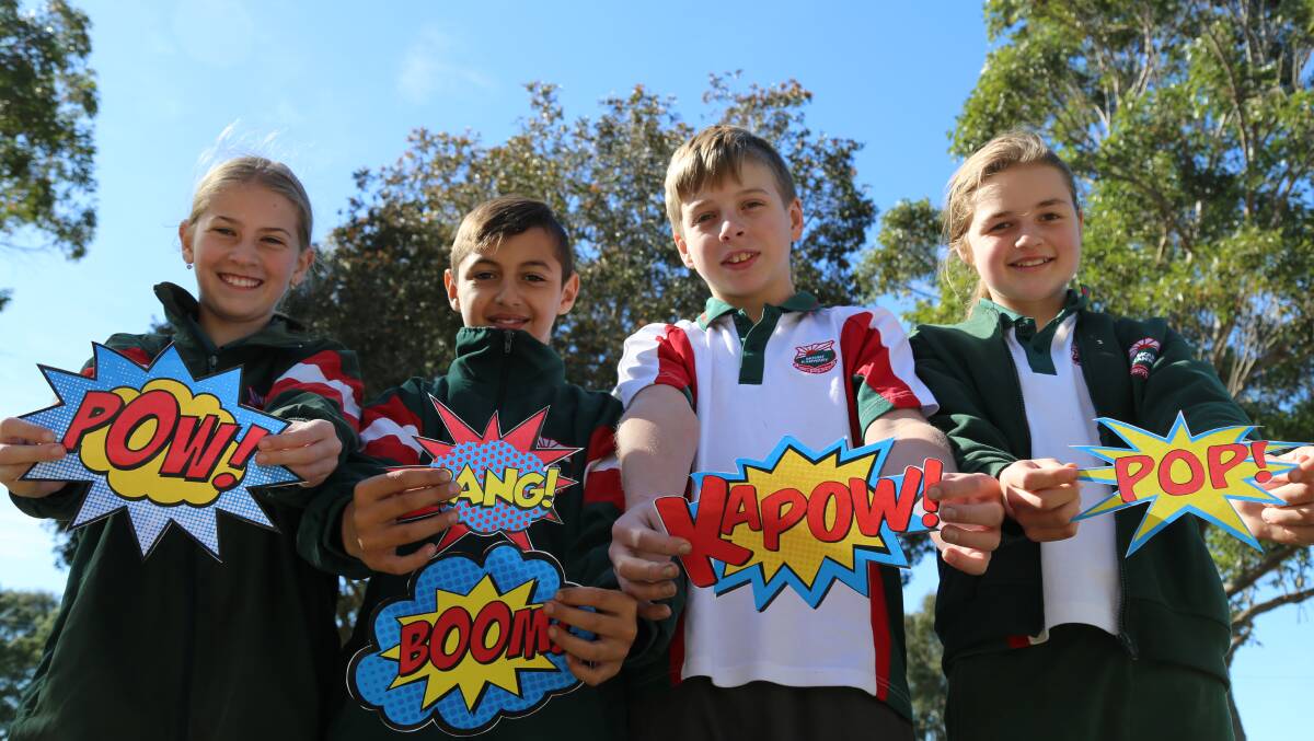 GOOD TIME: Mount Kanwary Public School leaders Clancy Oldfield, 11, Toby McDonald, 11, Harrison Nichols, 12, and Kaily Frith, 11. Picture: Ellie-Marie Watts