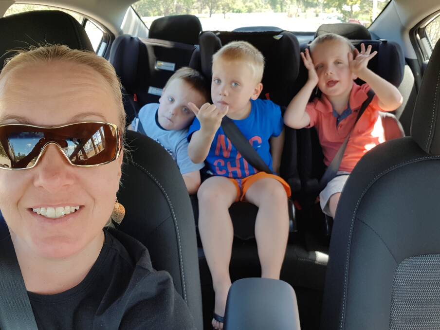 Nicola Cotterill with her sons Ethan, 6, Heath, 5, and Bailey, 6.