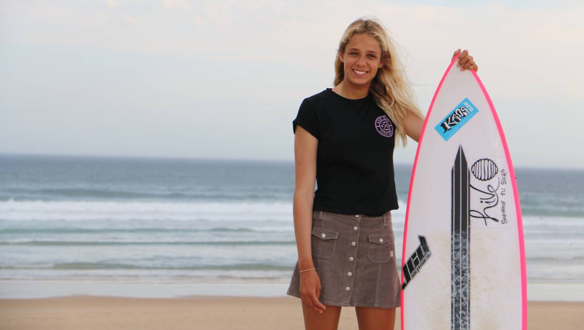 WHAT A YEAR: Elle Clayton-Brown, 15, from Corlette has had a big year or surfing, including in the NSW Pro at Birubi Beach, and plans to do it again in 2018. Picture: Ellie-Marie Watts