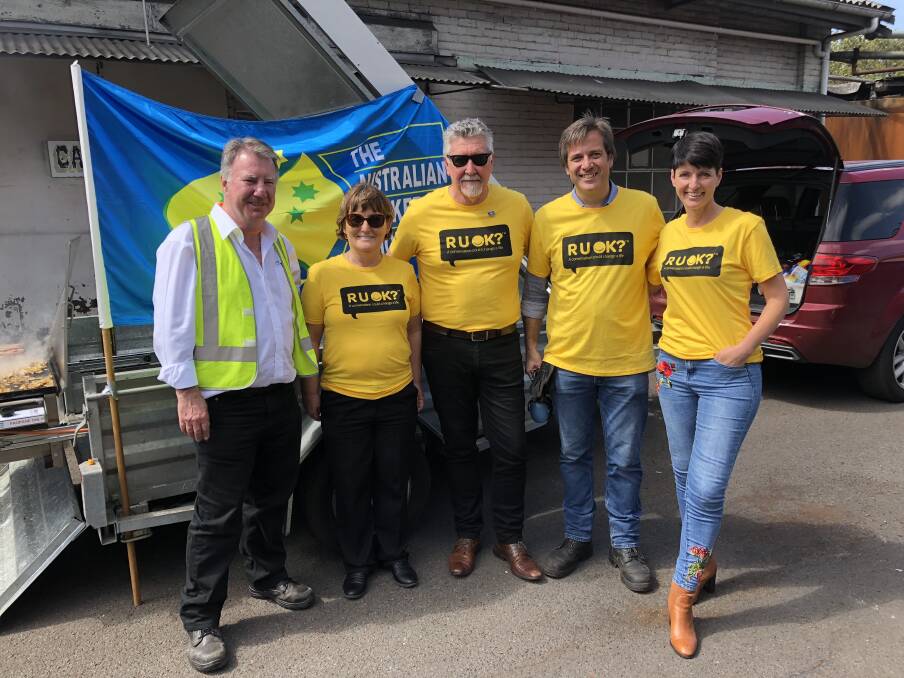 Port Stephens MP Kate Washington (right) joined Weathertex staff, executive chairman Paul Michael and Australian Workers Union organiser Paul O’Brien at an R U OK? Day BBQ at Weathertex’s Heatherbrae factory.