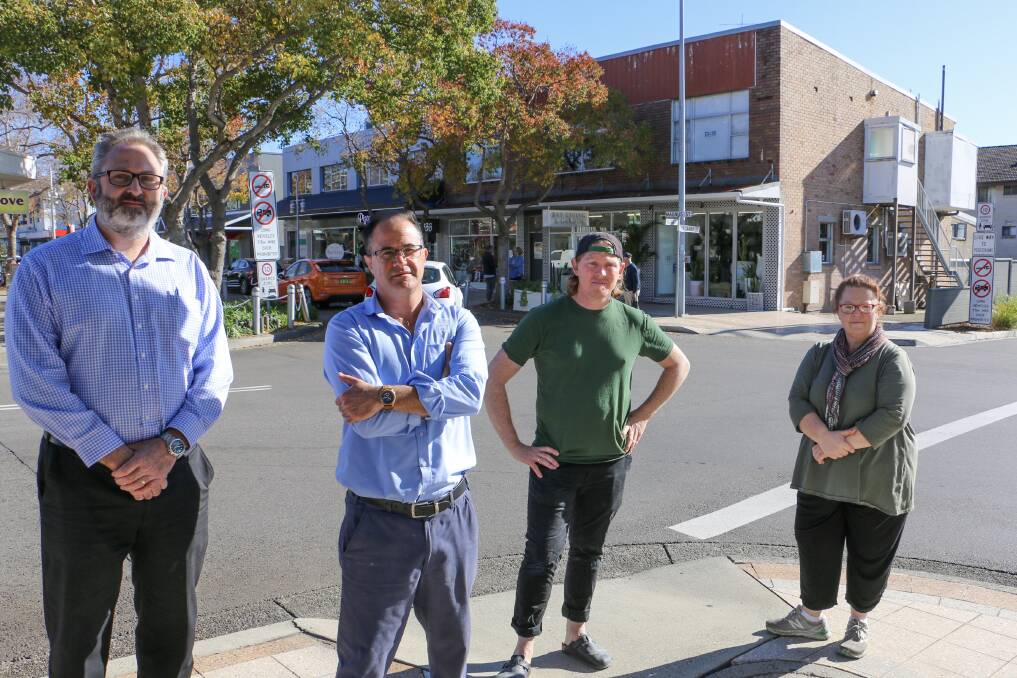 OPPOSED: Some of the Nelson Bay business owners critical of the smart paid parking scheme (from left): Heath Jones, Allan Cassano, Rob Daniels and Megan Tyson.