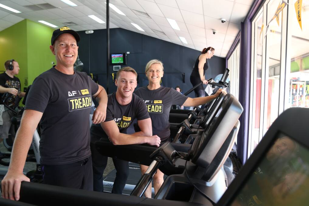 HEALTH BOOST: Anytime Fitness Salamander Bay trainers Joshua Horvath and Hayden McGlinchy with club manager Karen Short. The treadmill challenge returns May 31. Picture: Ellie-Marie Watts