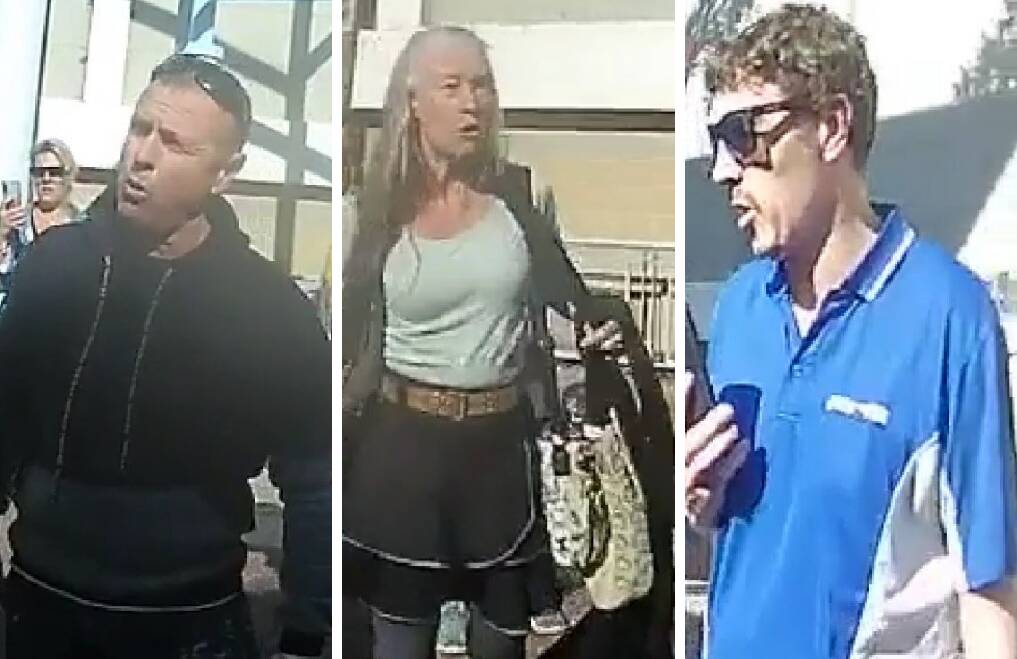 APPEAL: Police are attempting to find the individuals pictured as part of an investigation into an unauthorised protest in Raymond Terrace on August 31. Pictures: NSW Police