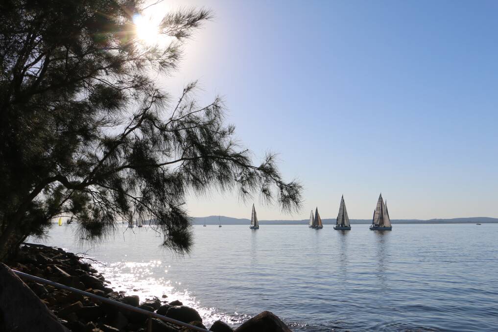 Yachts cursing back into Nelson Bay after day one of Sail Port Stephens. Picture: Ellie-Marie Watts