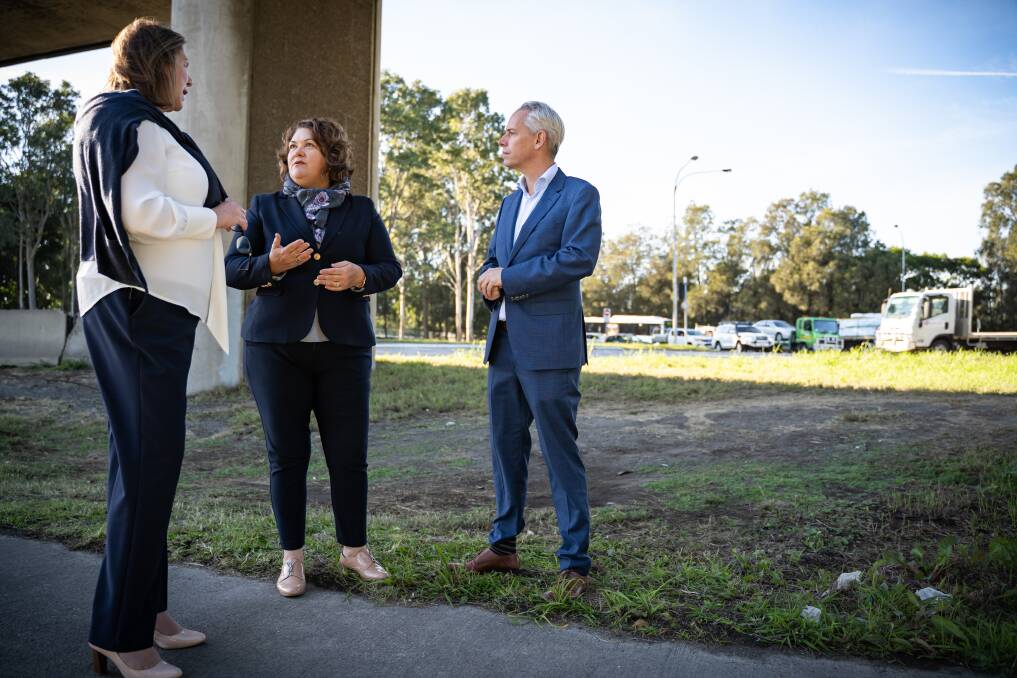 PROGRESS: Shadow Minister for Infrastructure Catherine King, Paterson MP Meryl Swanson and Shadow Minister for Urban Infrastructure Andrew Giles at Hexham on Monday.