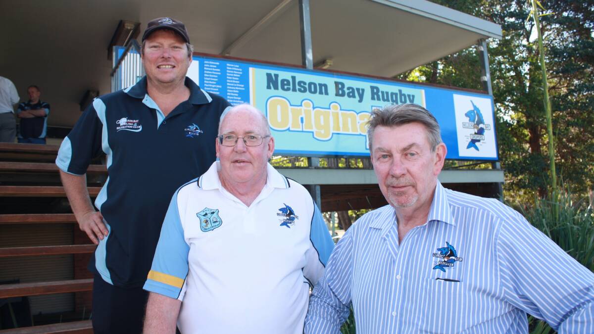 Dave Sadler, Ray Milton and John Edmunds in 2015 when the trio retired from the Nelson Bay Gropers Rugby Union Club. Mr Milton once held the role of vice president of the Tomaree Sports Council. 