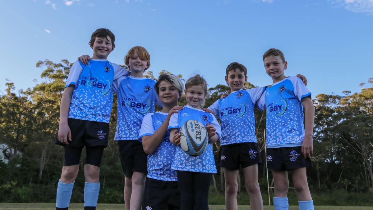 LET'S PLAY: Levi Slade, 10, Rory Dunning, 9, Cleo Kerapa, 9, Bonnie Brown, 4, Noah Edwards, 7, and Marley Sargeant, 9, are keen for Get Into Rugby. Picture: Ellie-Marie Watts