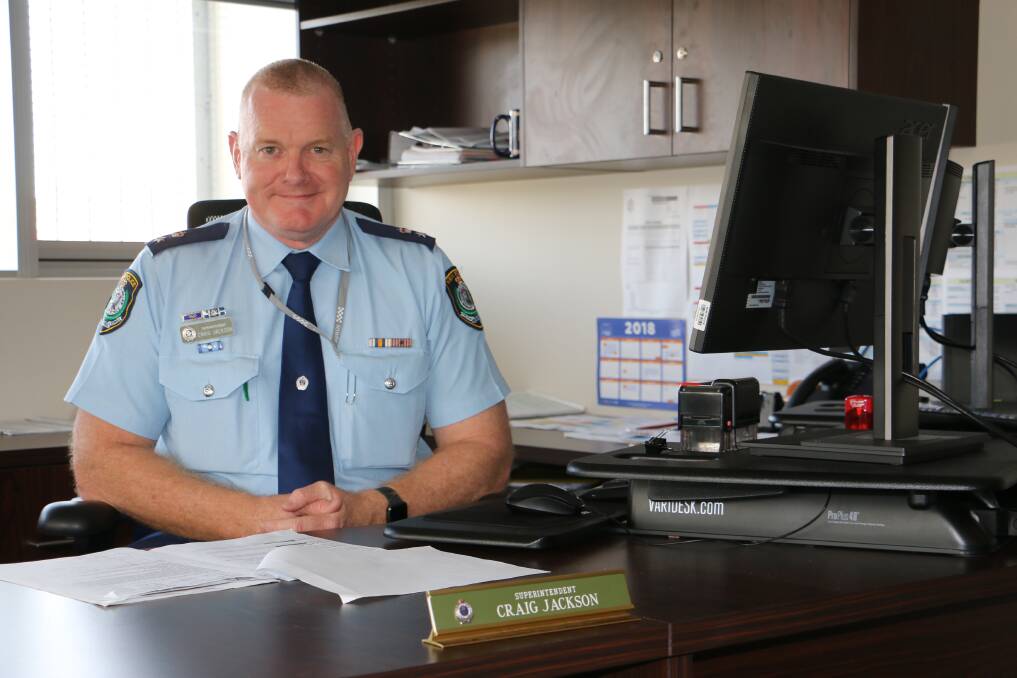 IN CHARGE: Superintendent Craig Jackson, commander of the new Port Stephens Hunter Police District, at his desk in Raymond Terrace Police Station.