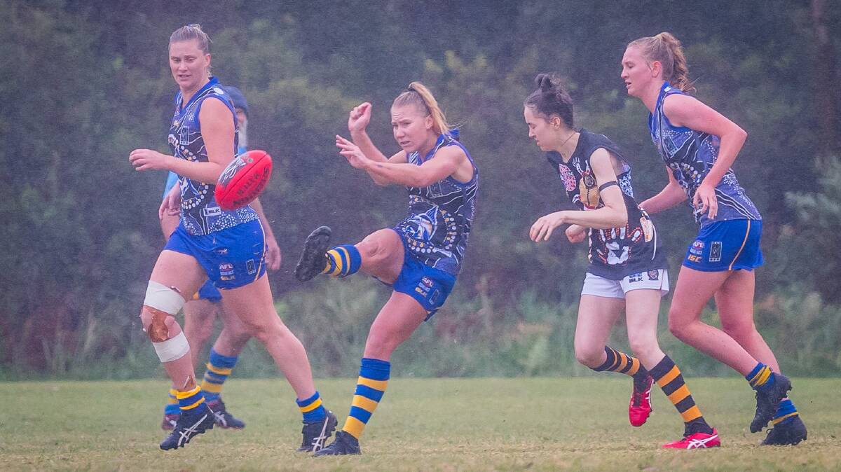 Nelson Bay Marlins women defeated Gosford 6.13 (49) to 0.2 (2) during the Indigenous Round of the Black Diamond AFL Women's on Saturday. Picture: Ken Hogan