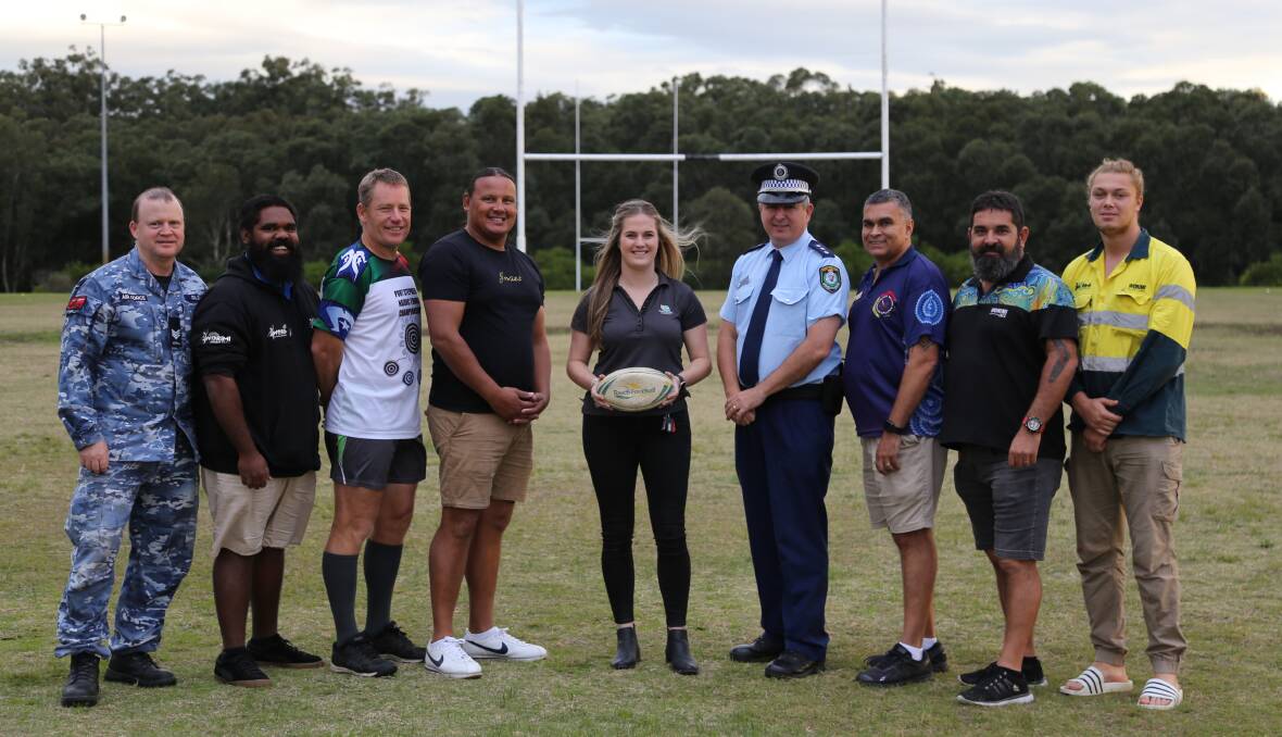 TEAM WORK: From left, RAAF Sergeant Jeff Gilewski, John Schultz, Ivan Cole, Brooke Roach, Emma Hodson, Acting Inspector Vince Nicholls, ACLO Dean French, Justin Ridgeway and Cain Waterman - all ready for the 2019 NAIDOC Touch Football Championship.