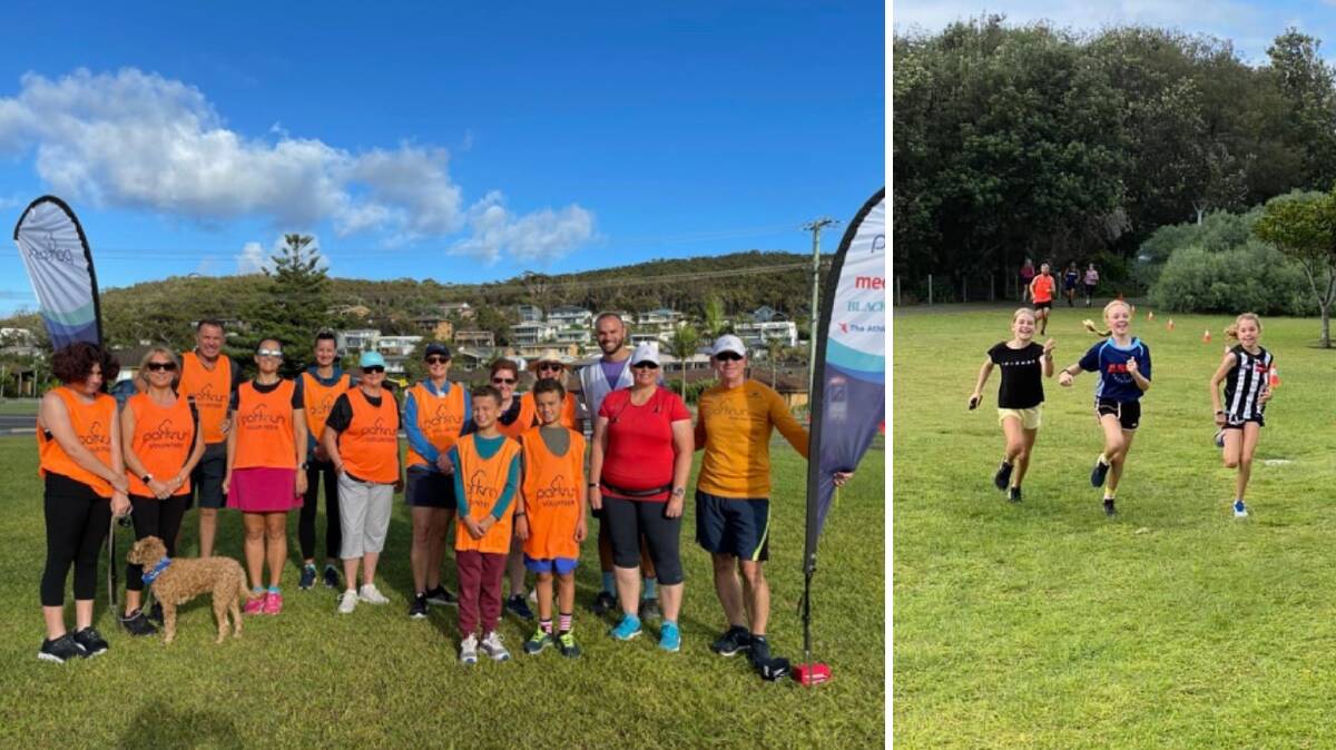 ENCOURAGING: Left: Some of Fingal Bay parkrun's volunteers. Right: Three young participants of the 5km event held 8am on Saturdays.