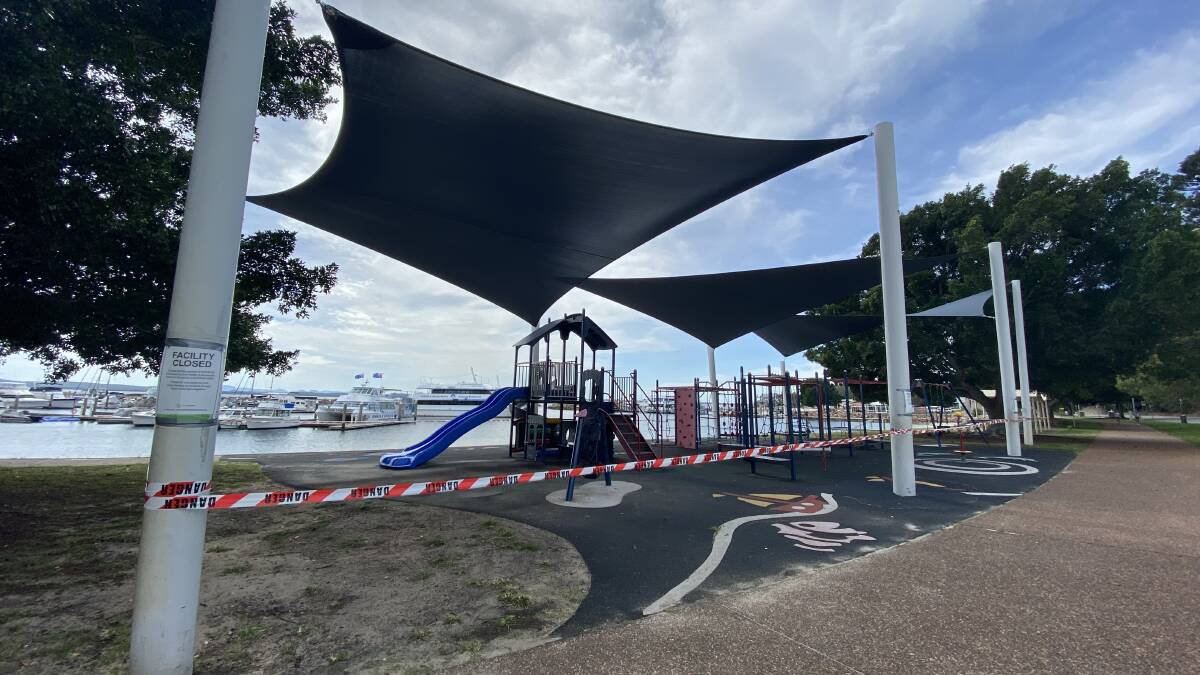 OPEN AGAIN: The Nelson Bay foreshore playground that was closed by Port Stephens Council at the end of March to help stop the spread of COVID-19. Pictures: Ellie-Marie Watts