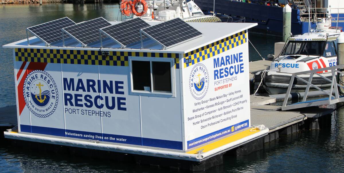 The Marine Rescue Port Stephens floating dock in Nelson Bay.
