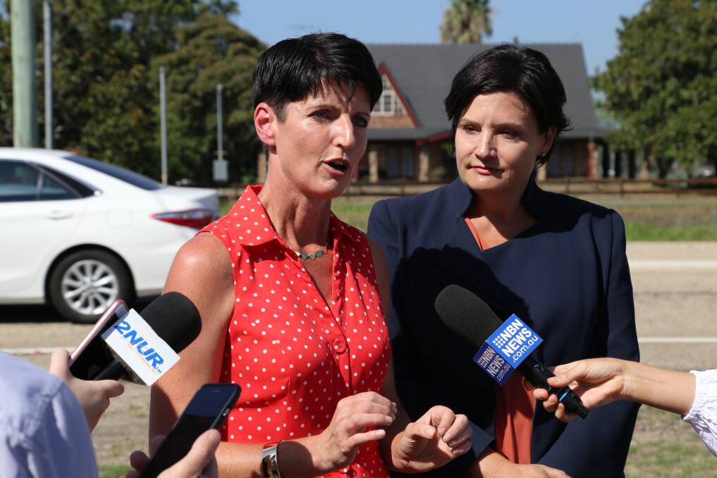 ELECTION PROMISE: Port Stephens MP Kate Washington with Jodi McKay, the shadow minister for roads, at Salt Ash on Tuesday. Picture: Ellie-Marie Watts