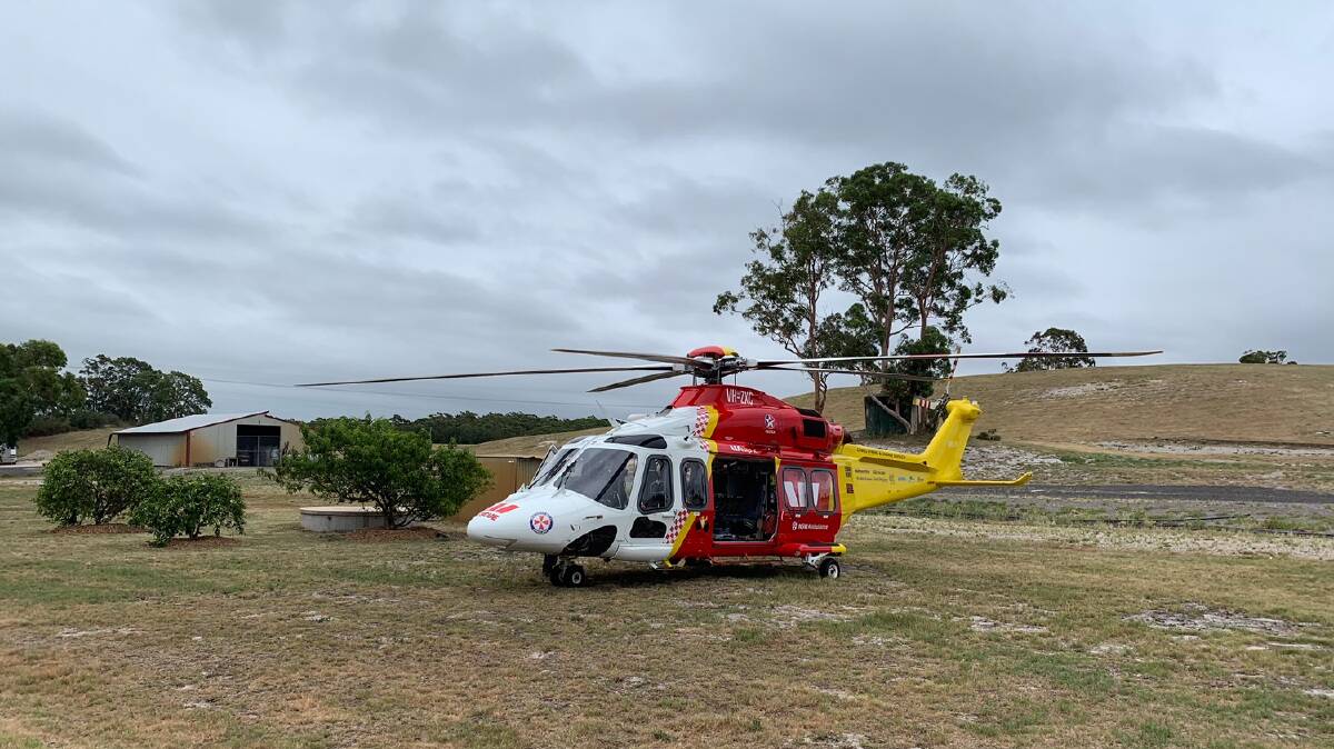 The Westpac Rescue Helicopter on scene to the single vehicle crash at Tomago on Sunday afternoon. Picture: Westpac Rescue Helicopter Service 
