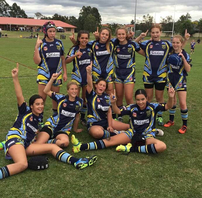 Nelson Bay Junior Rugby League under-14 girls team following their first game on the weekend.